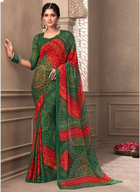 Red And Green Colour Ruchi Kesariya Chiffon 65th Edition Daily Wear Chiffon Saree Collection 12001 A